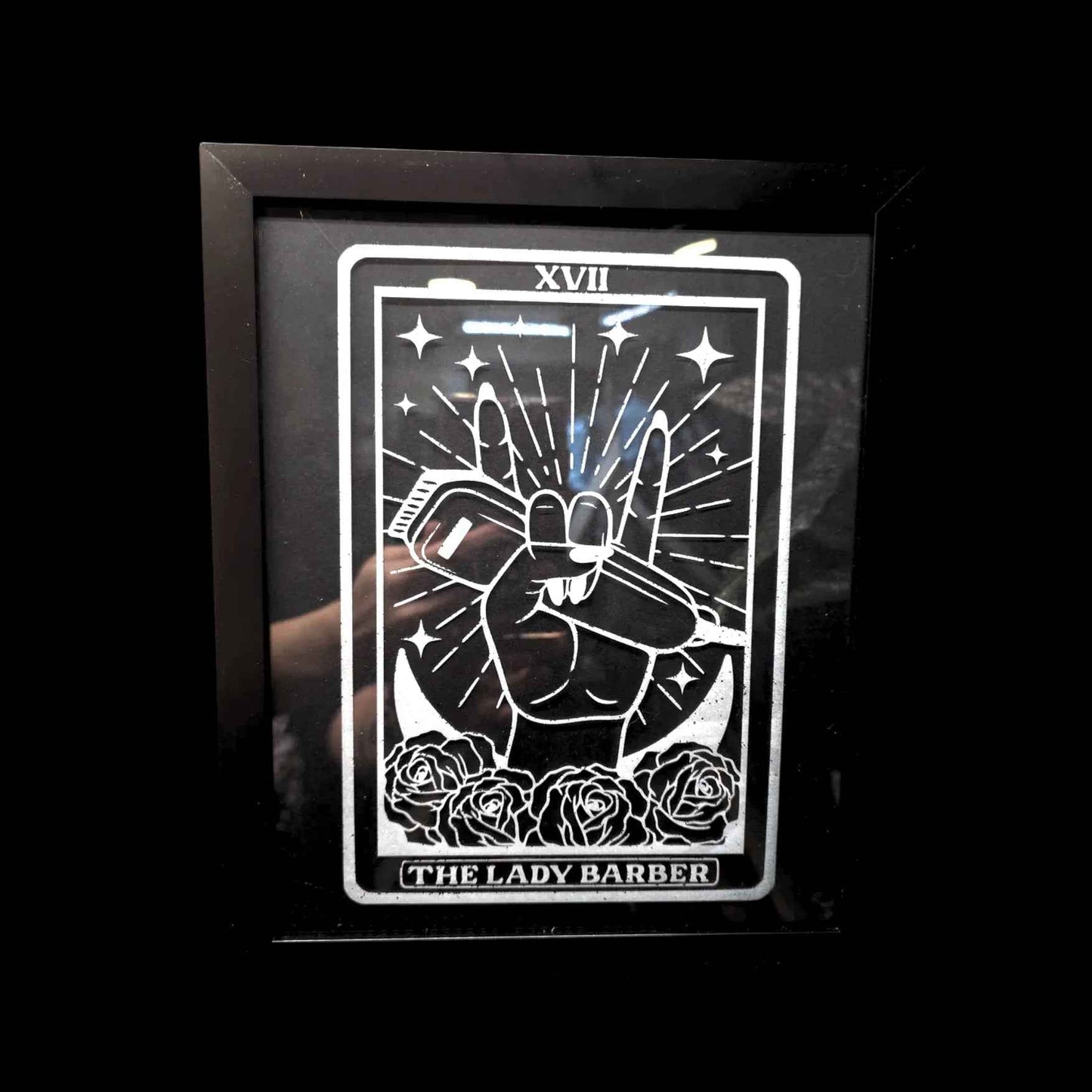 The Lady Barber Tarot Card Etched Glass