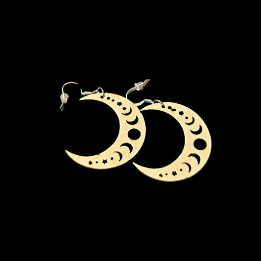 Wood Crescent Moon Earrings