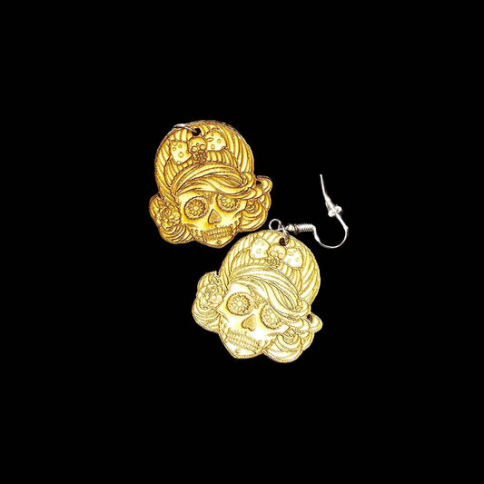 Wood Vintage-style Skull Earrings