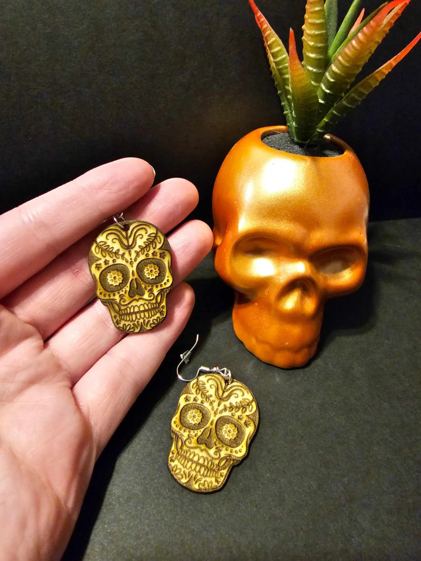 Sugar Skull with mustache earrings