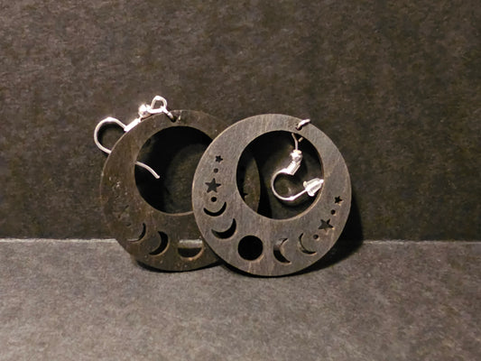 Wooden Black Moon Phases Earrings