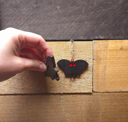 Wooden Mothman earrings